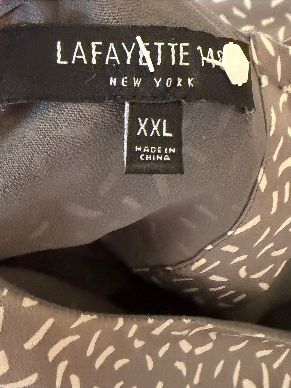 100% Silk Lafayette 148 NY Gray Midi Dress with White Confetti Print (Lined) - Picture 4 of 8